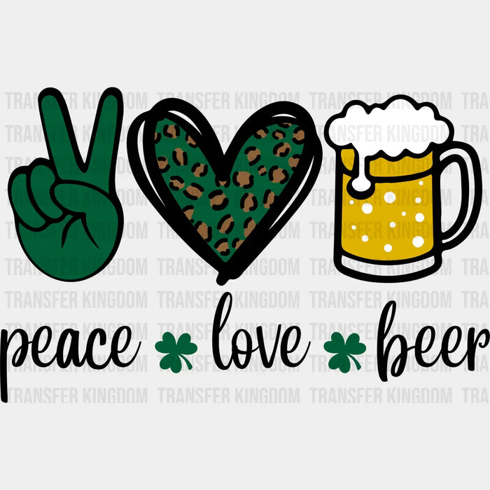 Peace Love Beer Lucky Charm St. Patrick's Day Design - St. Patrick's Day DTF heat transfer