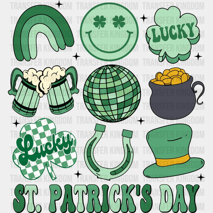 Clover Disco Ball Pot Of Gold Rainbow Smiley Design - St. Patrick's Day DTF heat transfer