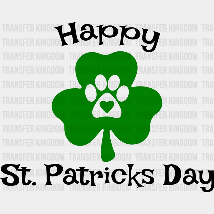 Happy St. Patrick's Day Green Clover Paw Design - DTF heat transfer