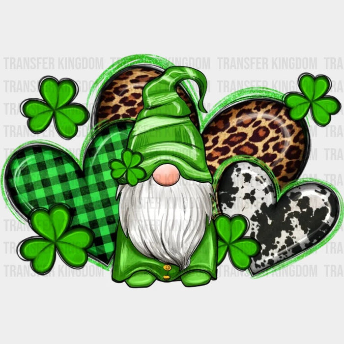 St. Patrick's Day Gnome Western Hearts Leopard Design - DTF heat transfer