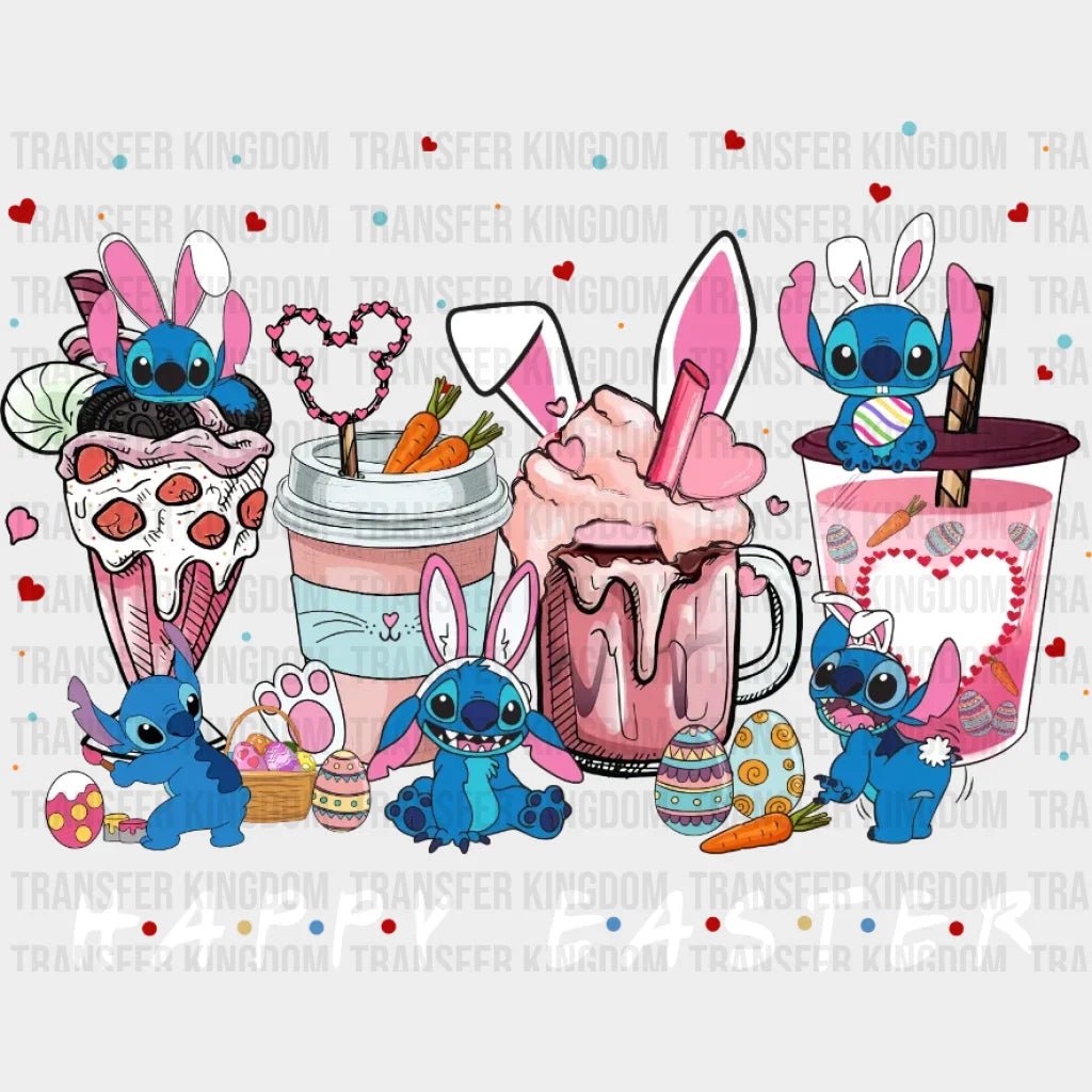 Stitch Coffee Cups Happy Easter Design- DTF heat transfer - Transfer Kingdom