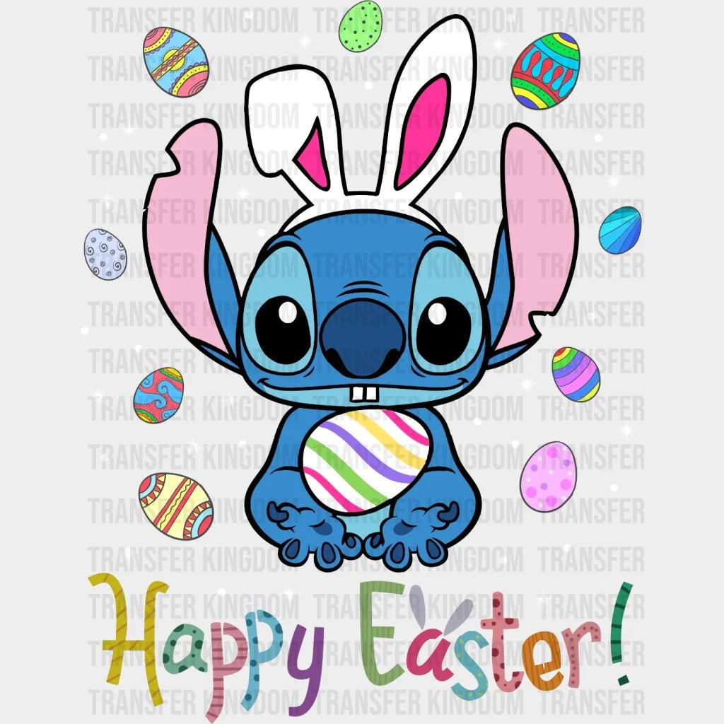 Stitch with Bunny Ears Happy Easter Design - DTF heat transfer - Transfer Kingdom