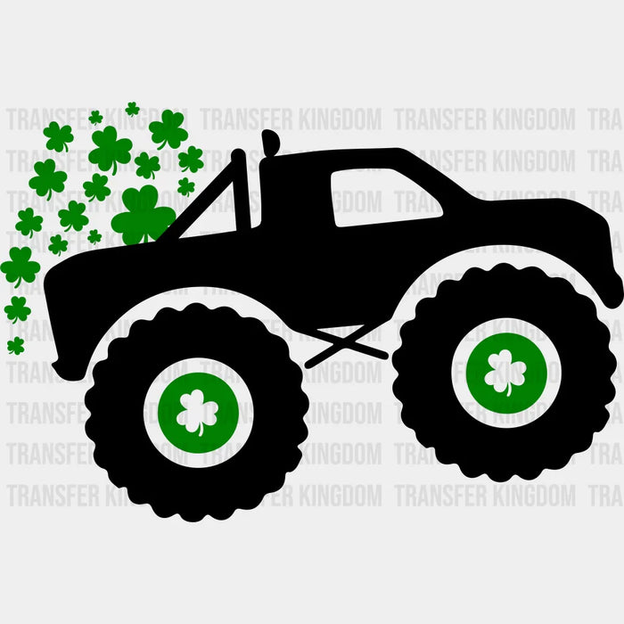 Truck St. Patrick's Day Black Monster Truck And Green Clover Design - DTF heat transfer