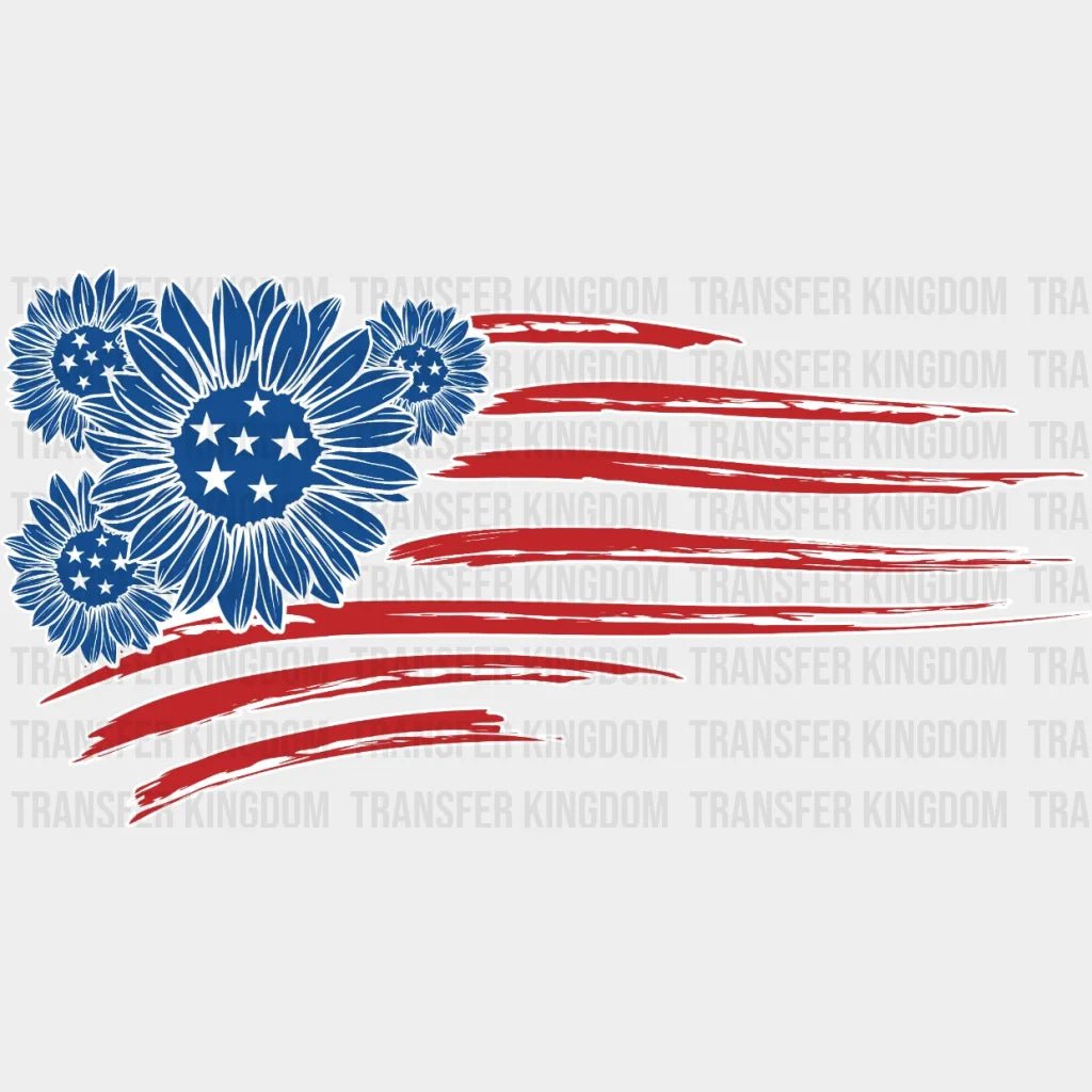 Usa Flag Sunflower Dtf Transfer