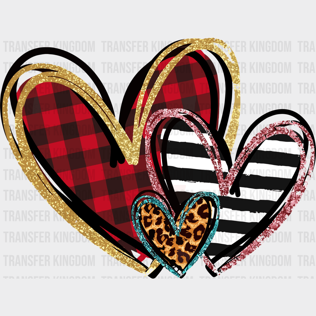 Valentine Triplet Hearts Valentines Day Design - Dtf Heat Transfer