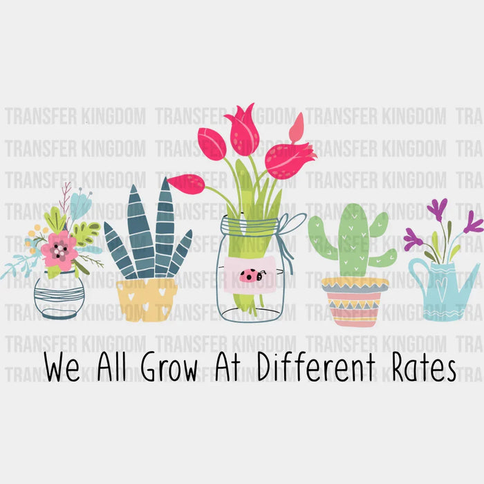 We All Grow At Different Rates 100 Days Of School Design - 100 Days Of School DTF heat transfer